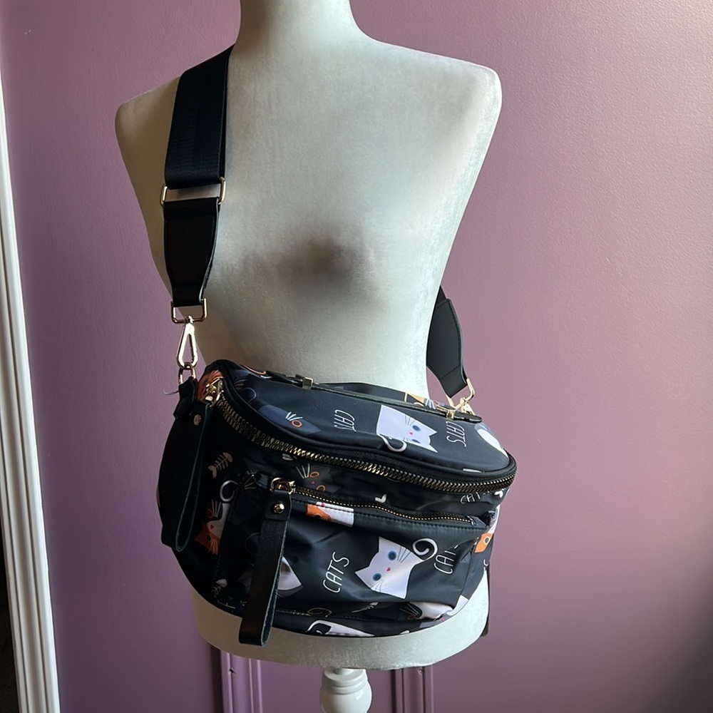 Cats cat animal cross body bag large black white orange gray strap purse